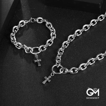 Stainless Steel Cross Bracelet Motorcycle Necklace