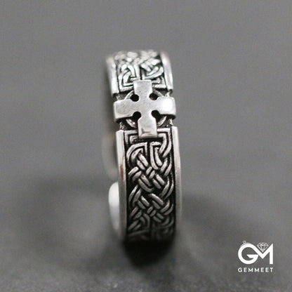 Retro Men's Quad Celtic Knot Cross Ring