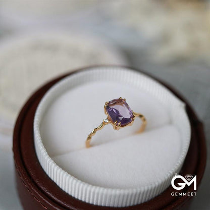 Vintage Gold Amethyst Wave Ring