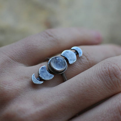 Retro Crescent Moonstone Feminine Energy Ring