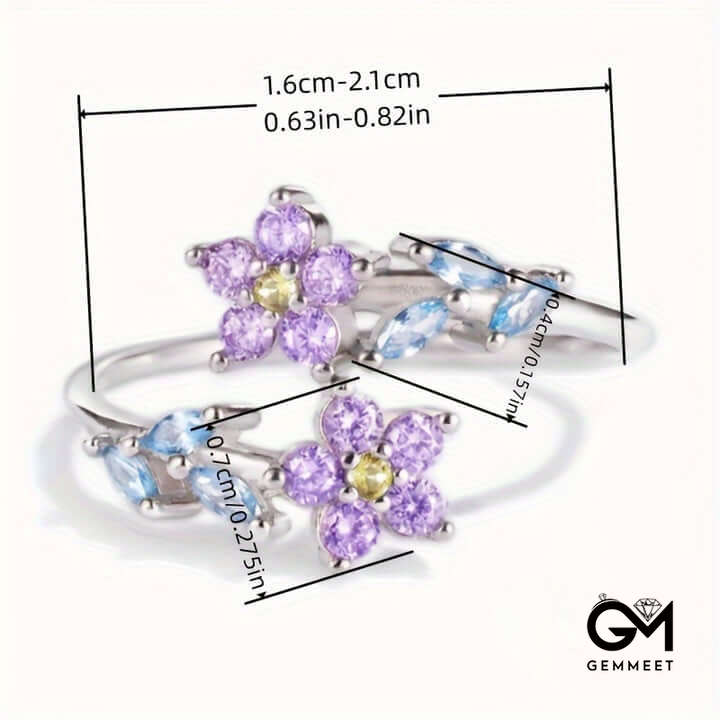 "Forget me nots" - Exquisite Sparkling Colorful Zircon Fower Ring