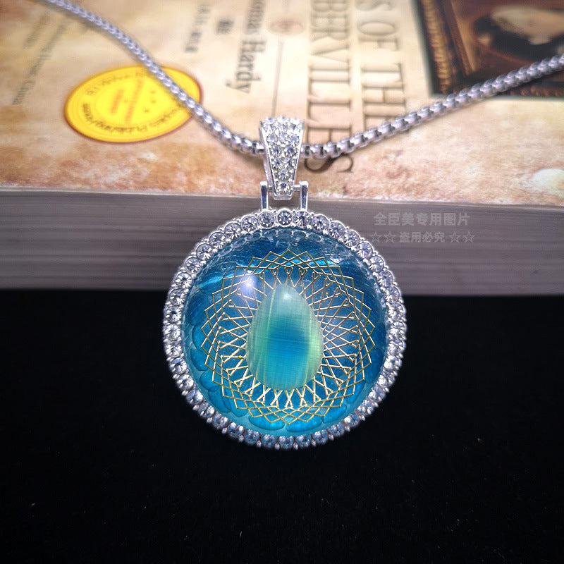 Big Resin Blue Eye Halo Stones Pendant Necklace