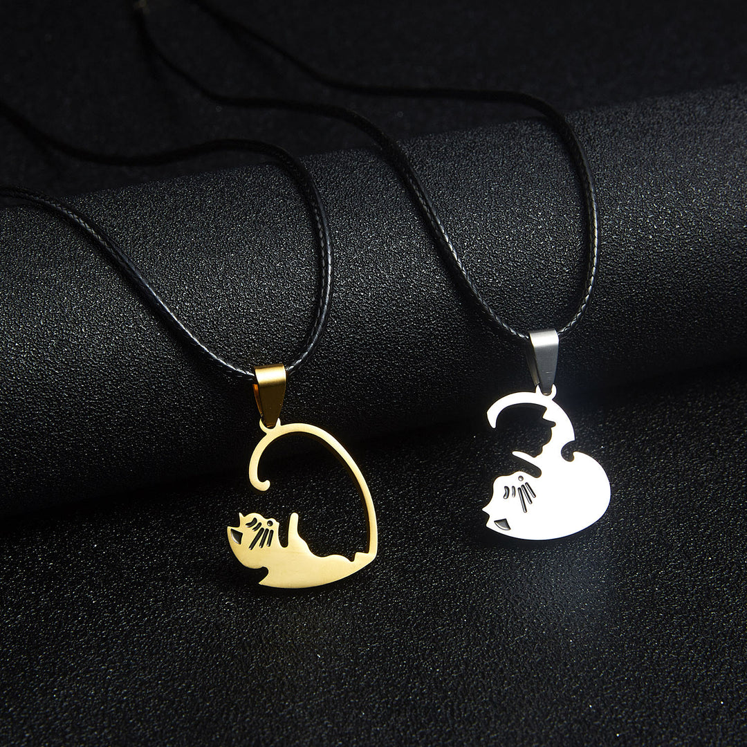 "My Love" Cute Cat Shape 2 IN 1 Couple Necklace