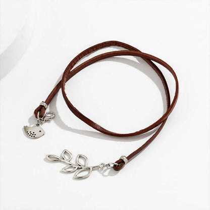 Ethnic Style Hand-woven Gravel Bracelet Retro Bird Multi-layer Winding Leaves Hand Rope