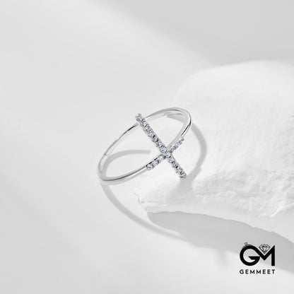 S925 Sterling Silver Cross White Zircon Ring