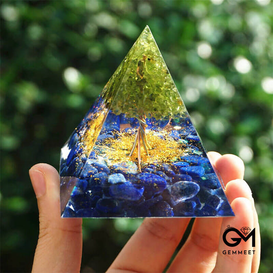 Tree of Life Peridot With Lapis Lazuli Orgone Pyramid