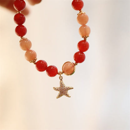 Peach Moonstone Red Agate Crystal Star Wealth Bracelet