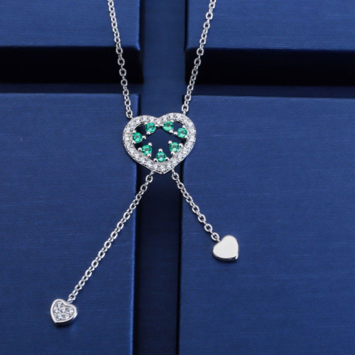 Hollow Dangle Heart Shape Multi Emerald Chain