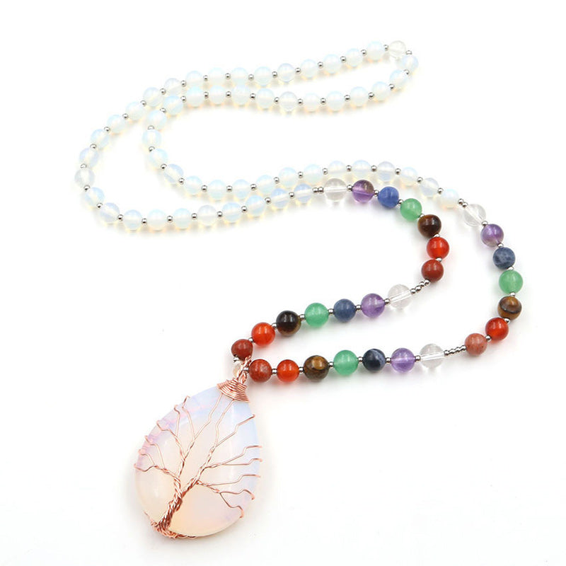 Opal Tree Of life Beaded Healing Necklace