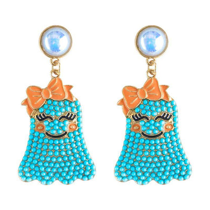 Halloween Funny Cute Bow Knot Ghost Bead Earrings