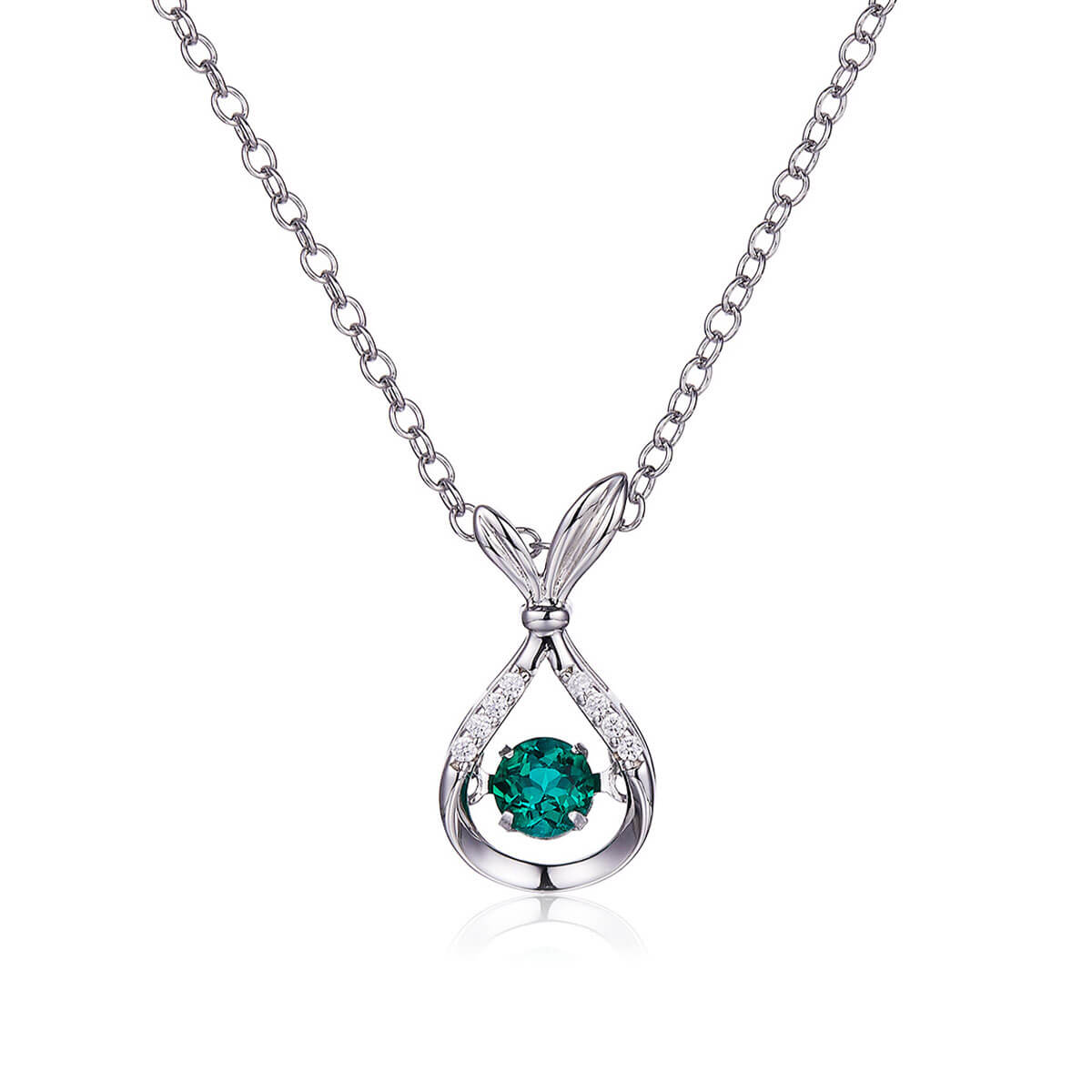 White Gold Rabbit Ear Hollow Beating Emerald Chain