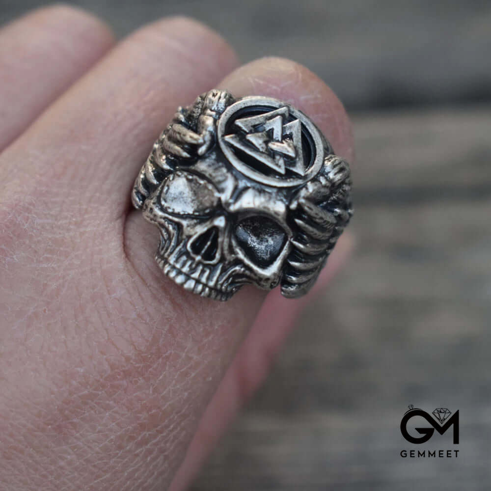 Viking Triangle Stainless Steel Skull Ring