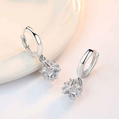 White Gold Shinny Ball Full Stones Dangle Earrings