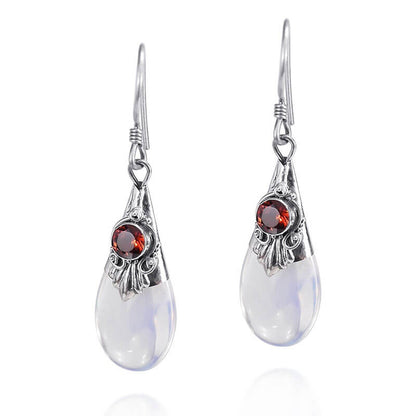 Retro Drip Shape Pear Cut Moonstone Earrings