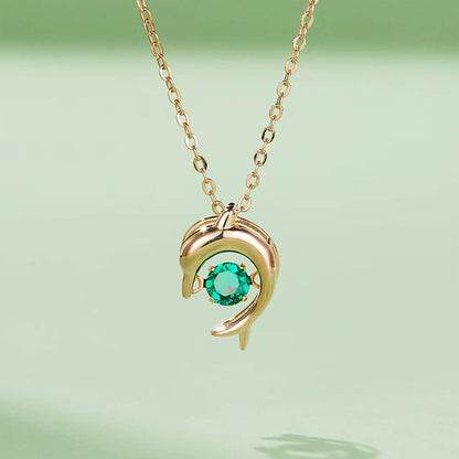 Rose Gold Dolphin Shape Beating Emerald Chain