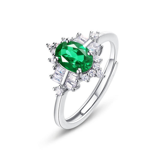 White Gold S925 Silver Olive Cut Emerald Ring