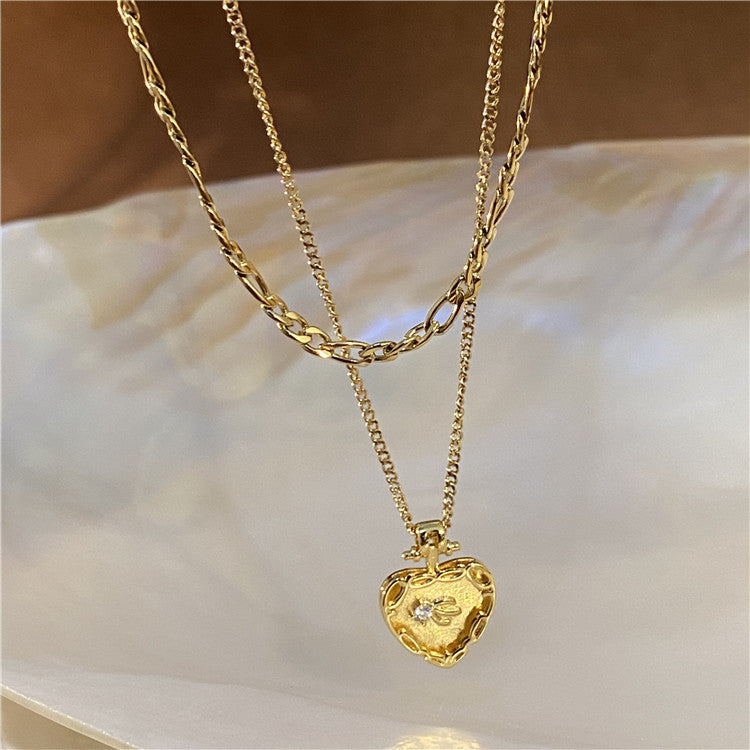 Golden Heart Shape Flower Totem Pendant Necklace