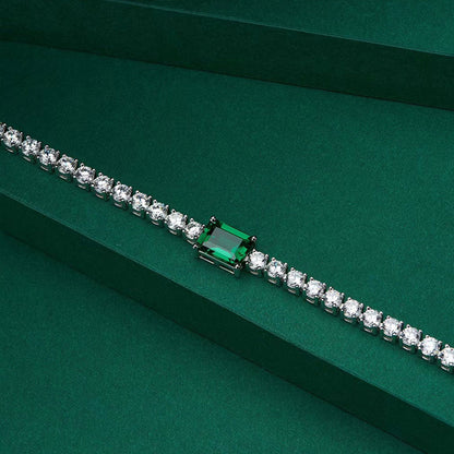 White Gold Square Emerald Gem Tennis Bracelet