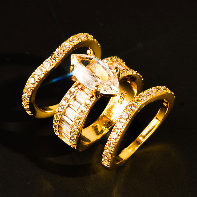 3-Piece Zircon Ring Silver-Plated 18k Gold Quality Ring