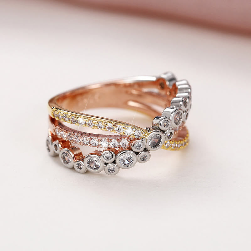 Luxury Three Tone Design Wedding Zircon Ring