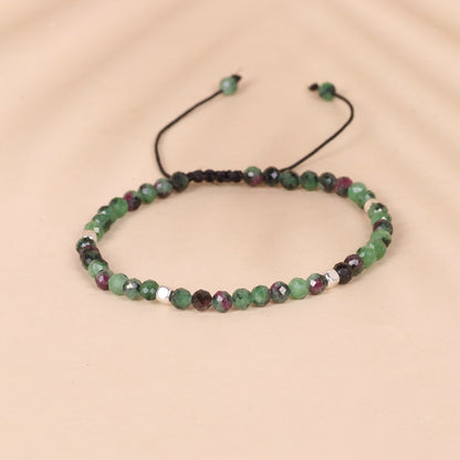 Red and Green Stone Bead Woven Bracelet