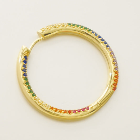 Full Colored Stones Round Gold Big Hoop Earrings