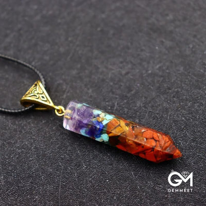 Colorful Stone Hexagon Cone Hexagon Column Necklace