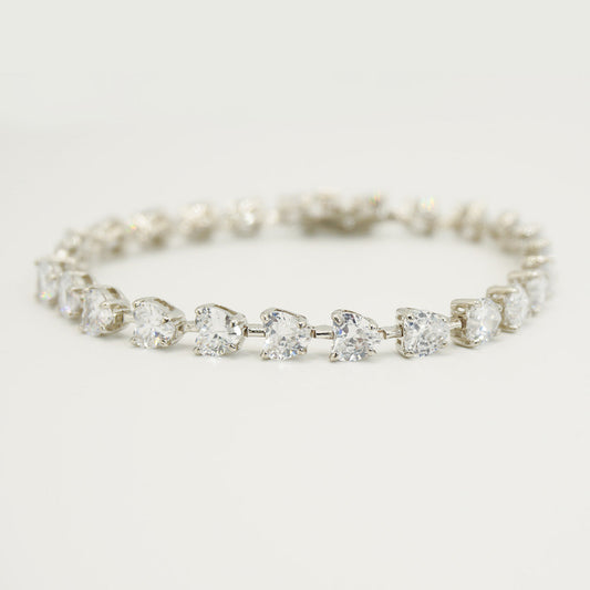 White Gold Heart Cut Stones Plain Bracelet