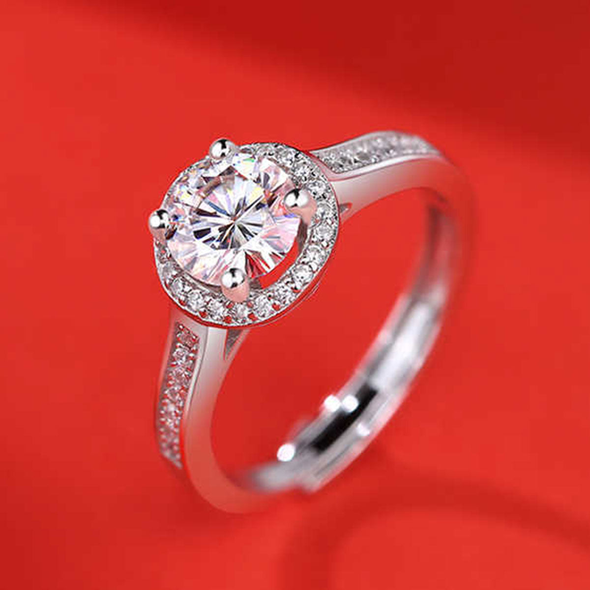 White Gold Channel Setting Adjustable Moissanite Halo Ring