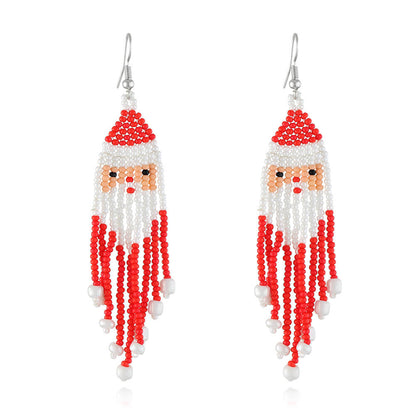 Christmas Tassel Earrings Handwoven Christmas Tree Santa Claus Bead Earrings