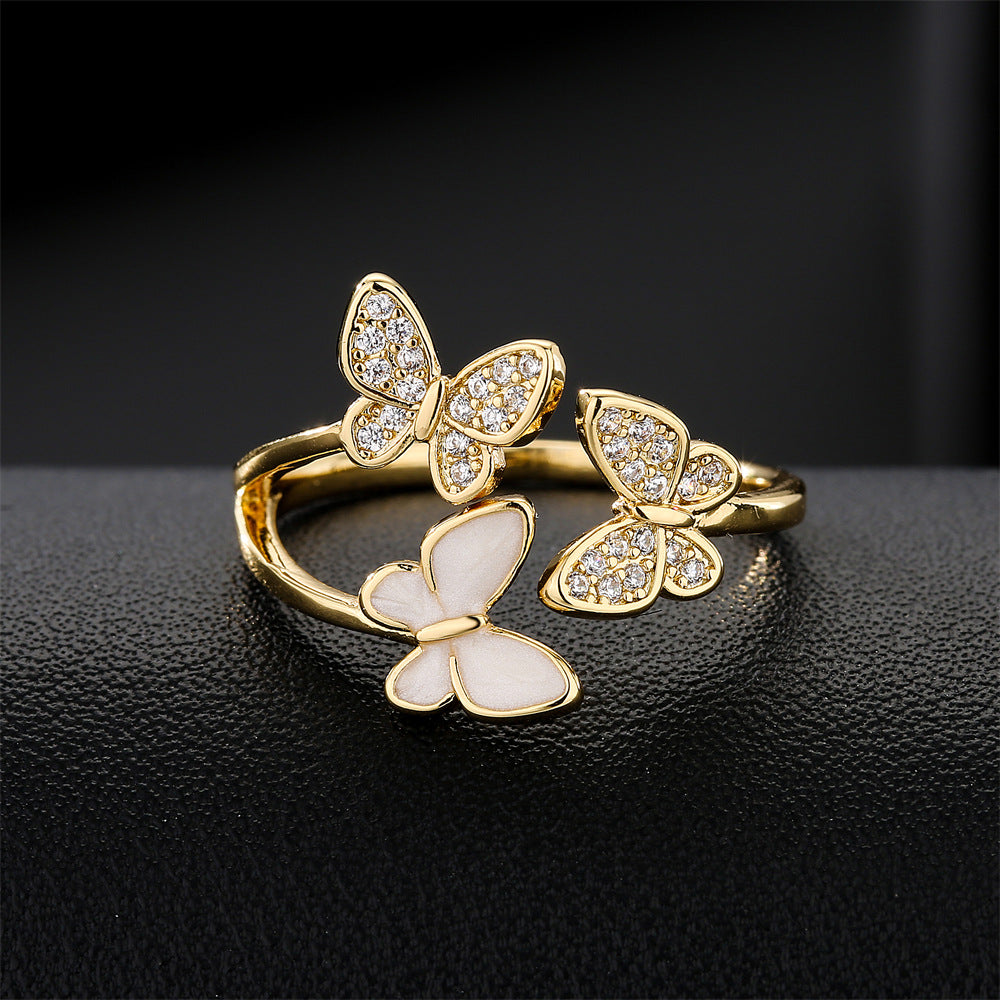 3 Butterflies Full Stones Ring