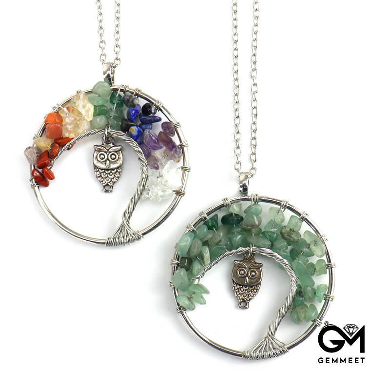 Crystal Tree of Life Owl Necklace