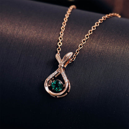 Rose Gold Rabbit Ear Hollow Beating Emerald Chain