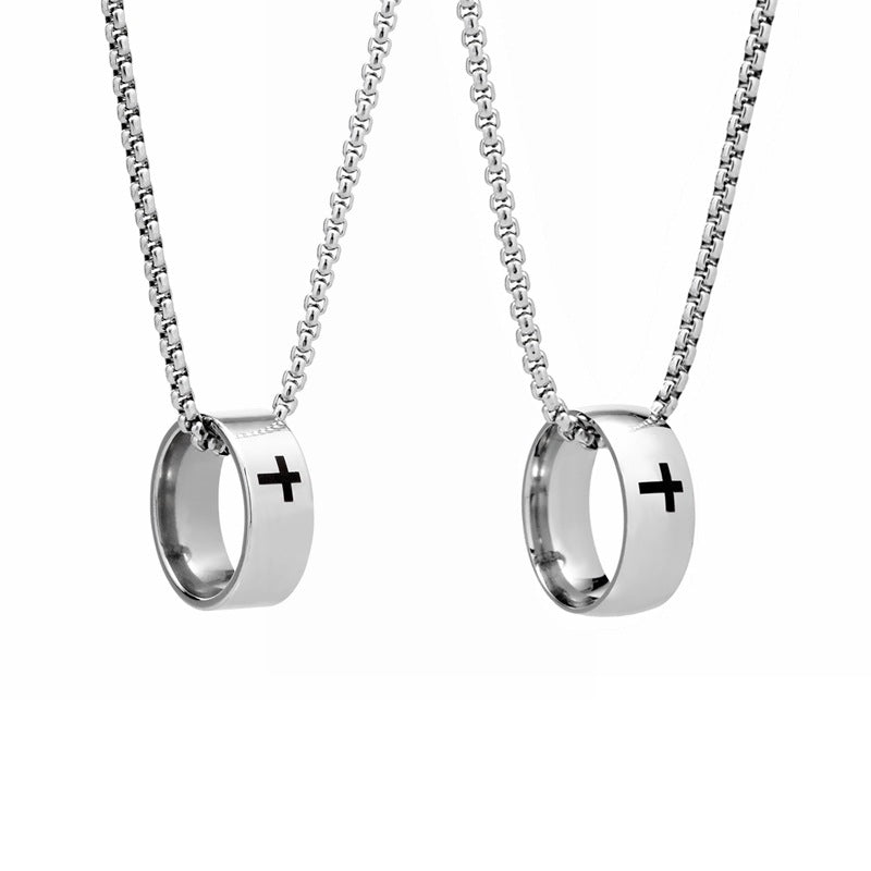 Silver Cross Titanium Steel Necklace