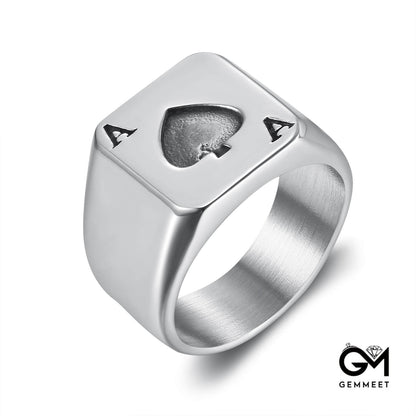 Poker Heart A Men's Titanium Steel Ring