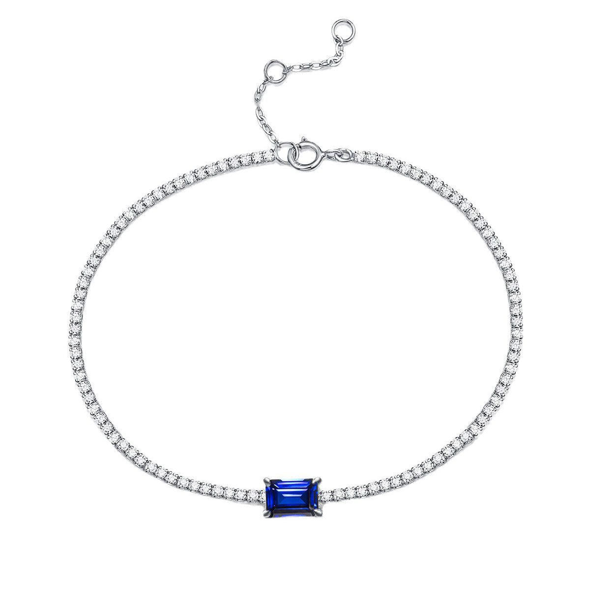 White Gold Square Blue Sapphire Tennis Bracelet