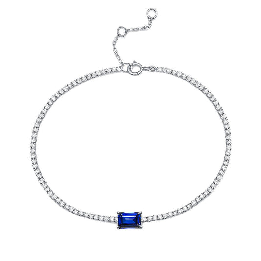 White Gold Square Blue Sapphire Tennis Bracelet