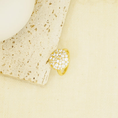 Golden Druzy White Stones Signet Ring