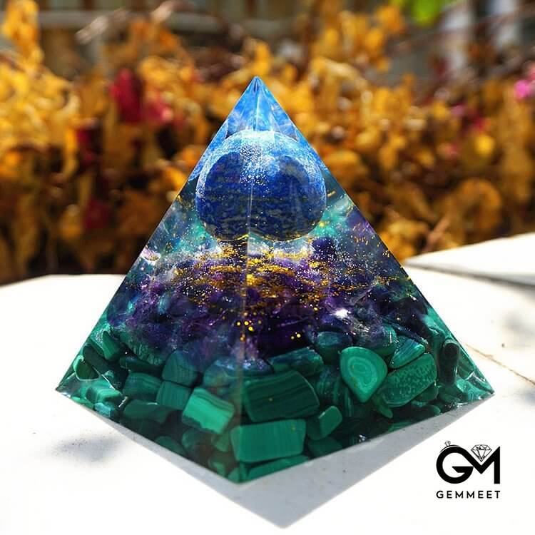 Lapis Lazuli Sphere with Amethyst and Malachite Pyramid