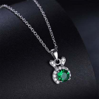 Rabbit Shape Halo Emerald Pendant Chain