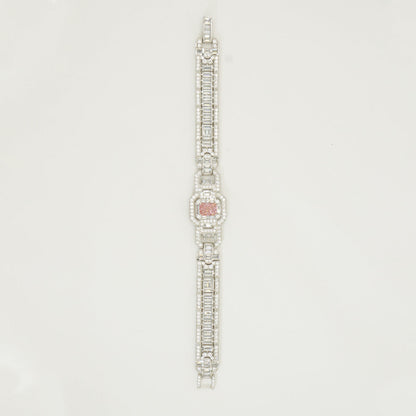 White Gold Square Pink Sapphire Full Stones Bracelet