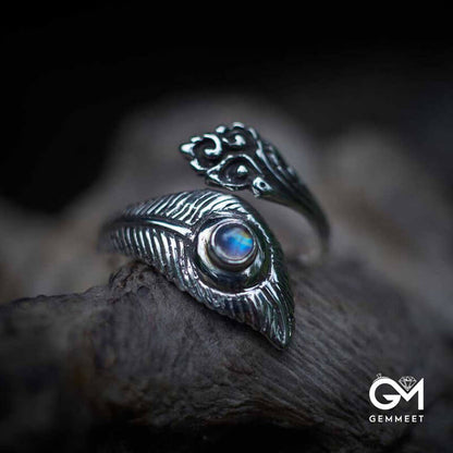 Evil Eye Feather Shape Adjustable Ring