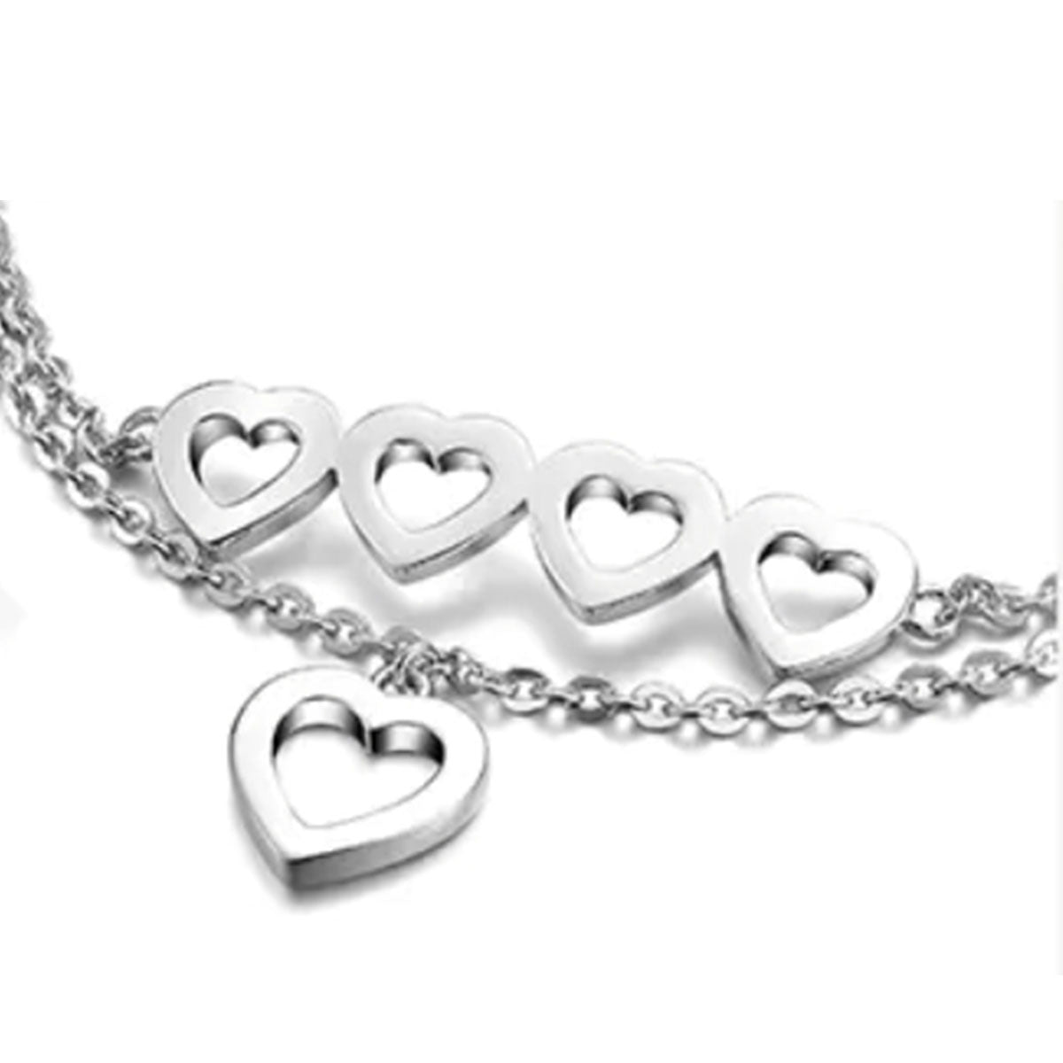 White Gold Double Layer Hollow Heart Shape Adjustable Bracelet