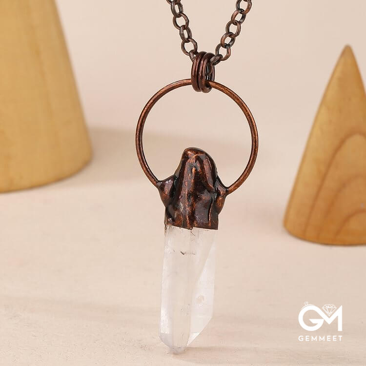 Copper Irregular Clear Crystal Gemstone Necklace