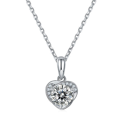 White Gold Full Stones Moissanite Heart Shape Pendant Chain