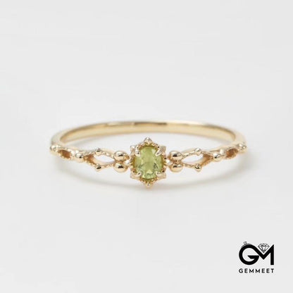 Olivine Hollow Smile Zircon Adjustable Gold Plated Ring