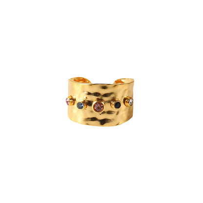 Colored Stone Open Gold Plated Ring