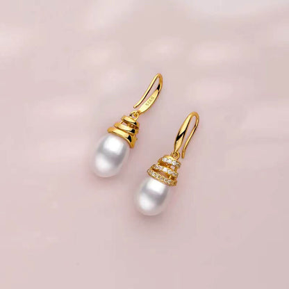 Golden Full Stones Organic Oval Pearl Dangle Earrings