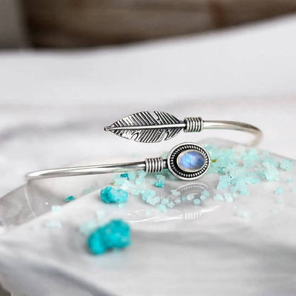 "New Life" - Feather Moonstone Bangle Bracelet