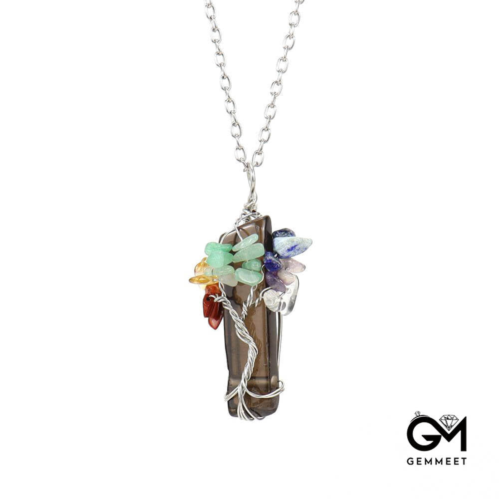 Irregular Agate Strip Tree of Life Pendant Necklace